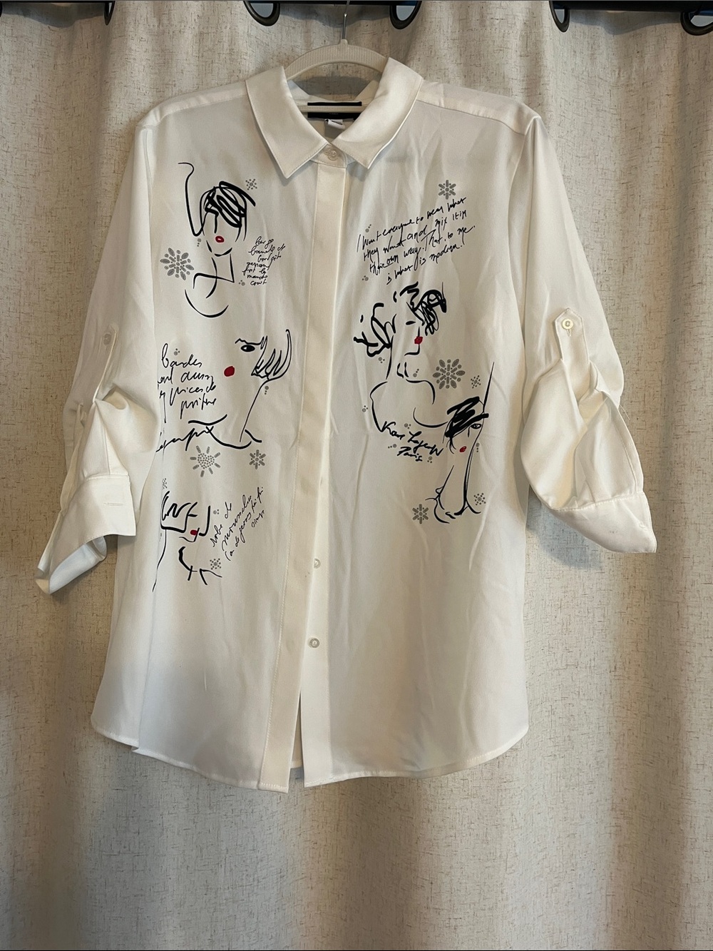 KARL LAGERFELD PARIS Embellished Oversized Poplin Button Down Shirt White Sz M